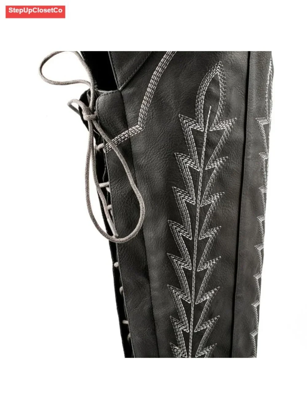 Thigh High Cowboy Boots Wide Calf Western Over The Knee Faux Leather Chunky Heel